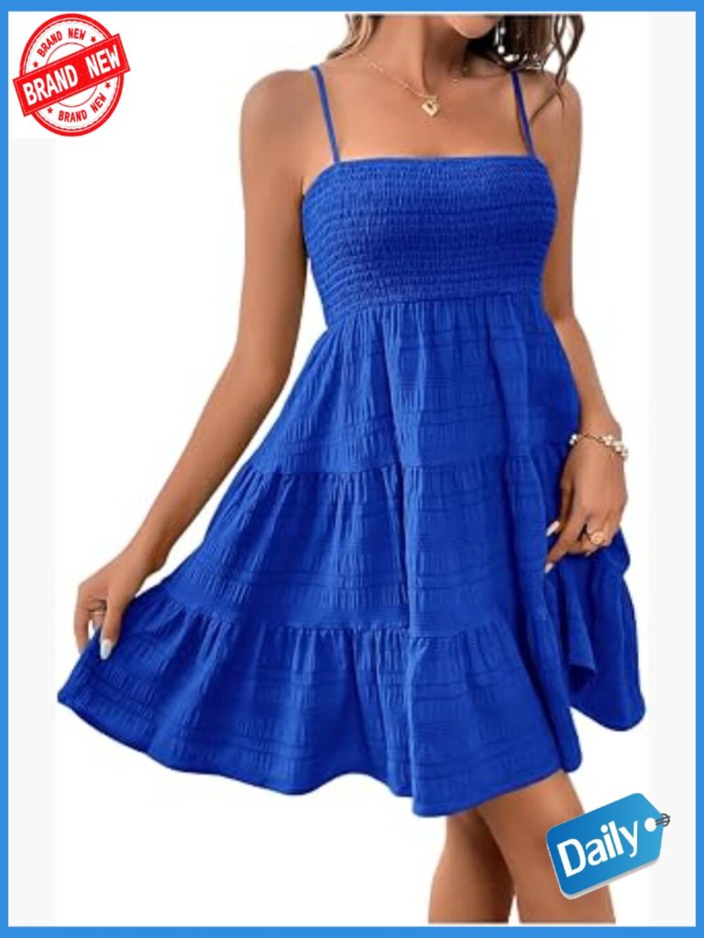 Sleeveless Smocked Cami Mini Dress A-Line Swing Summer Casual Cute Ruffle Hem